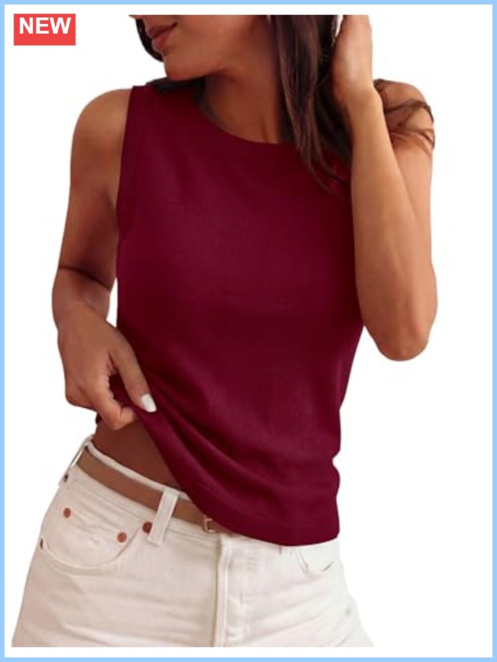 Sleeveless Ribbed Knit Sweater Tank Top Crew Neck Loose Fit Summer Layering